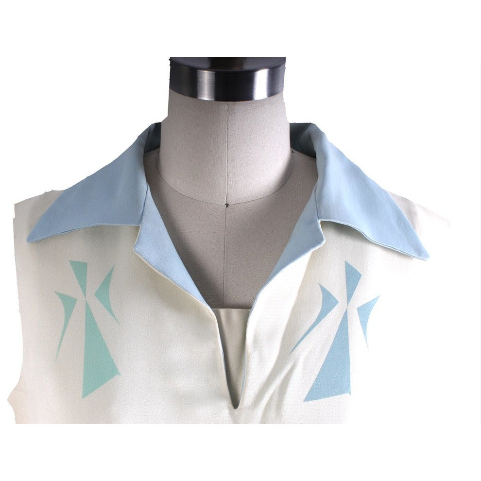 VTG Tummey Hand Block Printed 1970s Dress Shift Hippie womens M Blue The Best Vintage Clothing