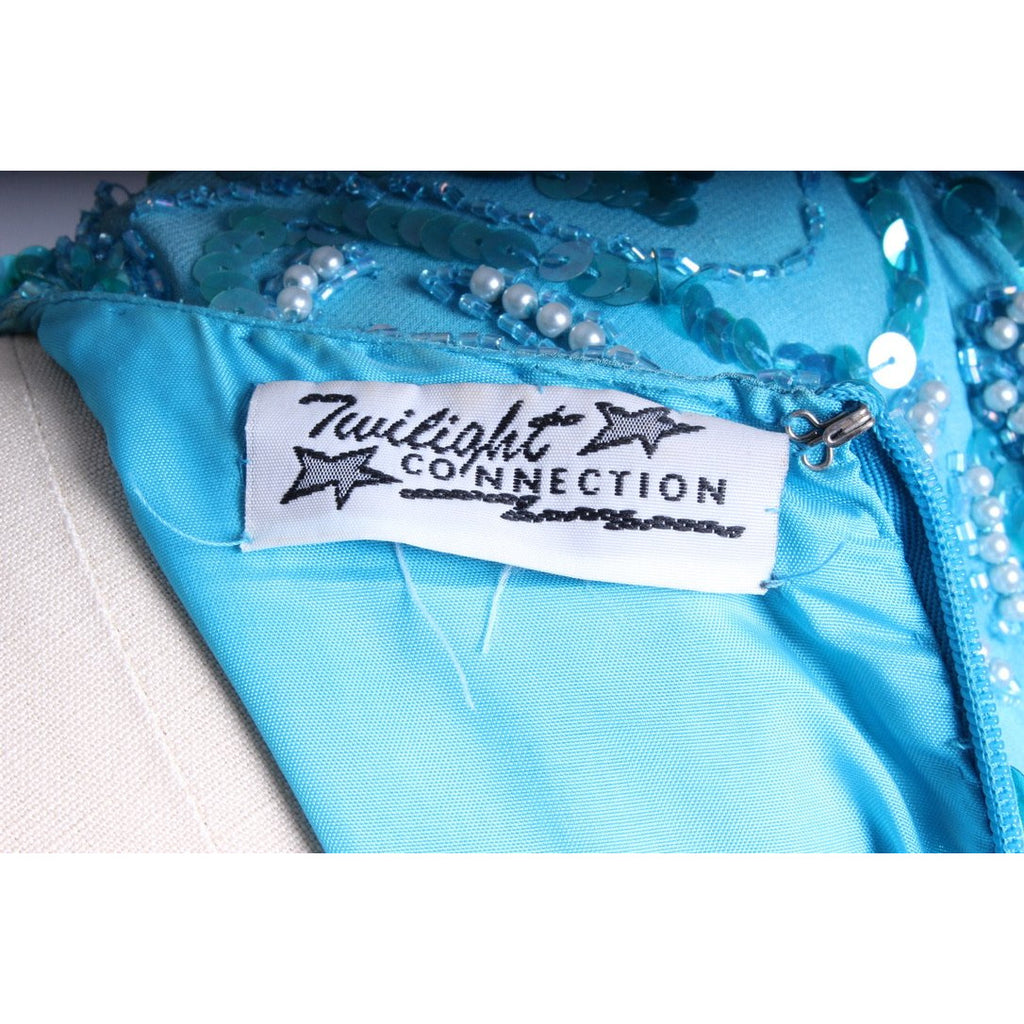 1980s Vintage Evening Glam Dress Turquoise Sequins Twilight Connection Womens M dress The Best Vintage Clothing