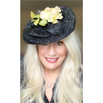 Vintage WW2 Black Straw Fascinator Hat 1940s Yellow Flowers O/S Consumer Protection Label The Best Vintage Clothing