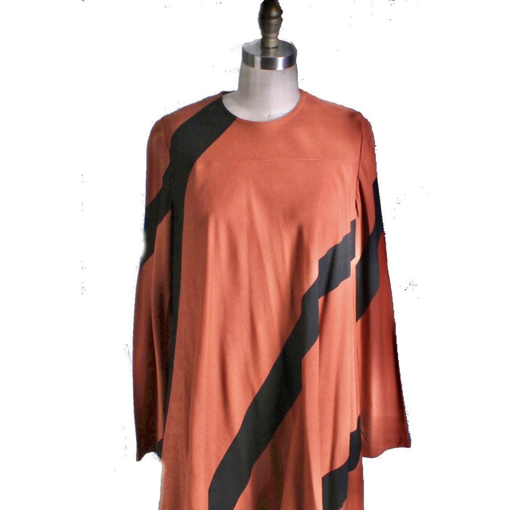 Vintage 1970s Vuokko Designer Iconic Tent Dress Black Cinnamon Stripes 40 M marimekko The Best Vintage Clothing