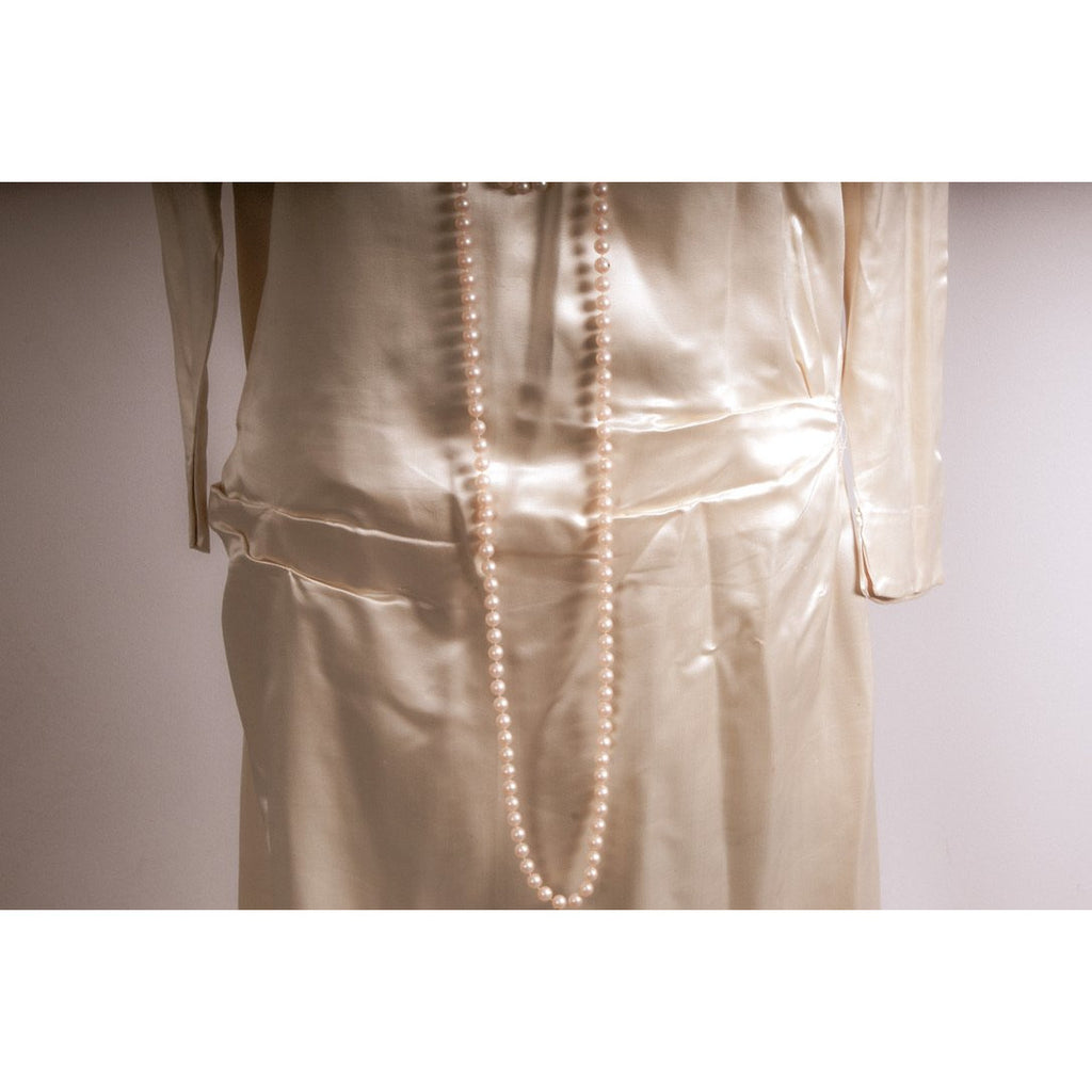Antique 1920s Flapper Dress Simple Ivory Silk Satin Wedding 38"Bust- 38"Hips The Best Vintage Clothing