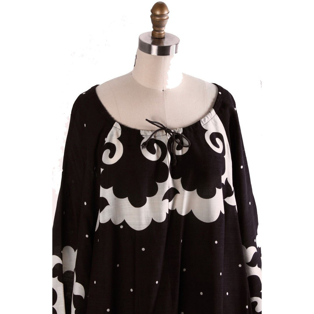 Vintage 1970s Utria Finland Wool Voile Black & White Maxi Peasant Dress O/S marimekko The Best Vintage Clothing
