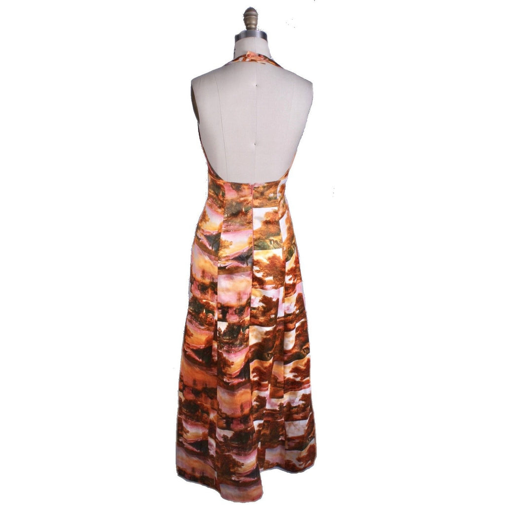Vtg Womens 70s Halter Maxi Dress Photo Print Pink Orange Disco S Acetate New Arrivals The Best Vintage Clothing