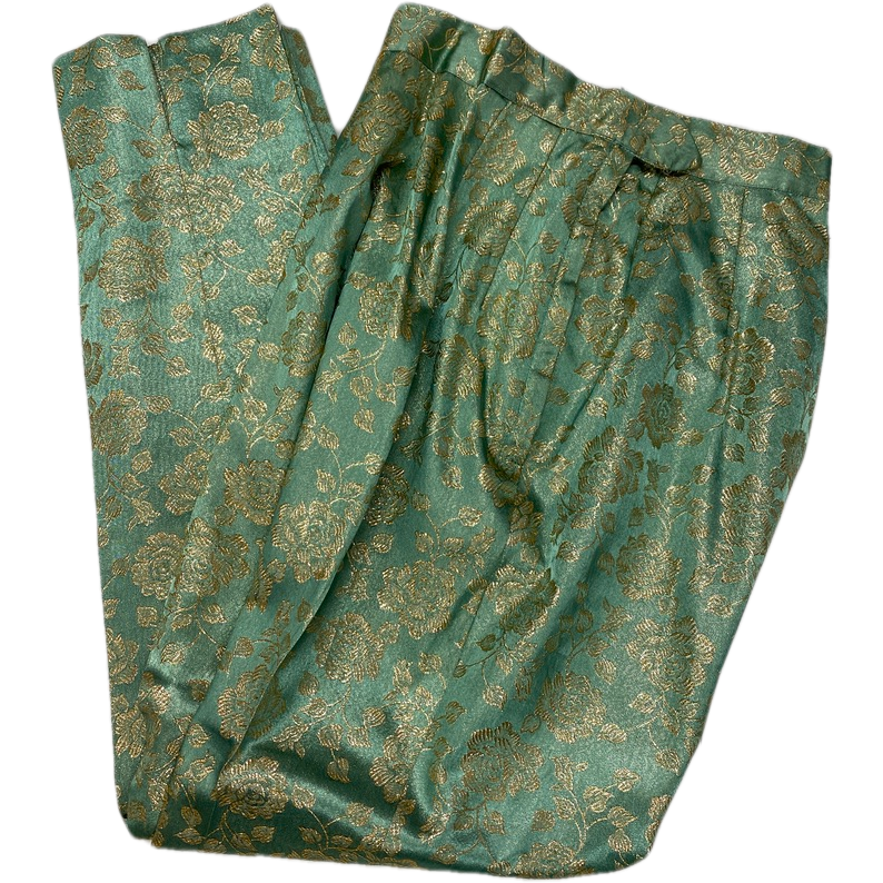 60's FLOBERT Rockabilly Lounge Set Long Robe/Cigarette Pants Green Gold Brocade New Arrivals The Best Vintage Clothing