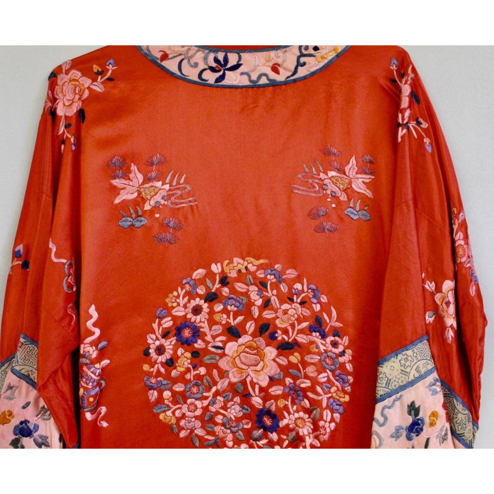 Antique Victorian Chinese Robe Coat Red Silk Embroidered Includes Free Brooch! Cart2cart The Best Vintage Clothing