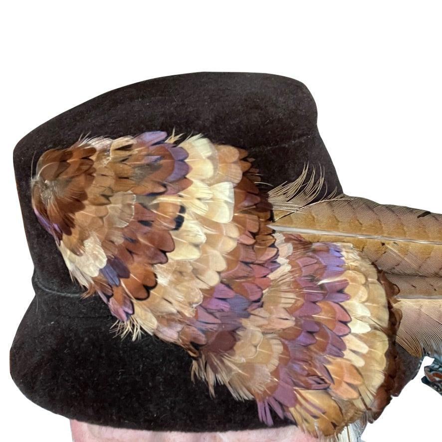 Vintage Womens Hat Roberta Bernays Brown Velour Dramatic Pheasant Feather 1950s Hats The Best Vintage Clothing