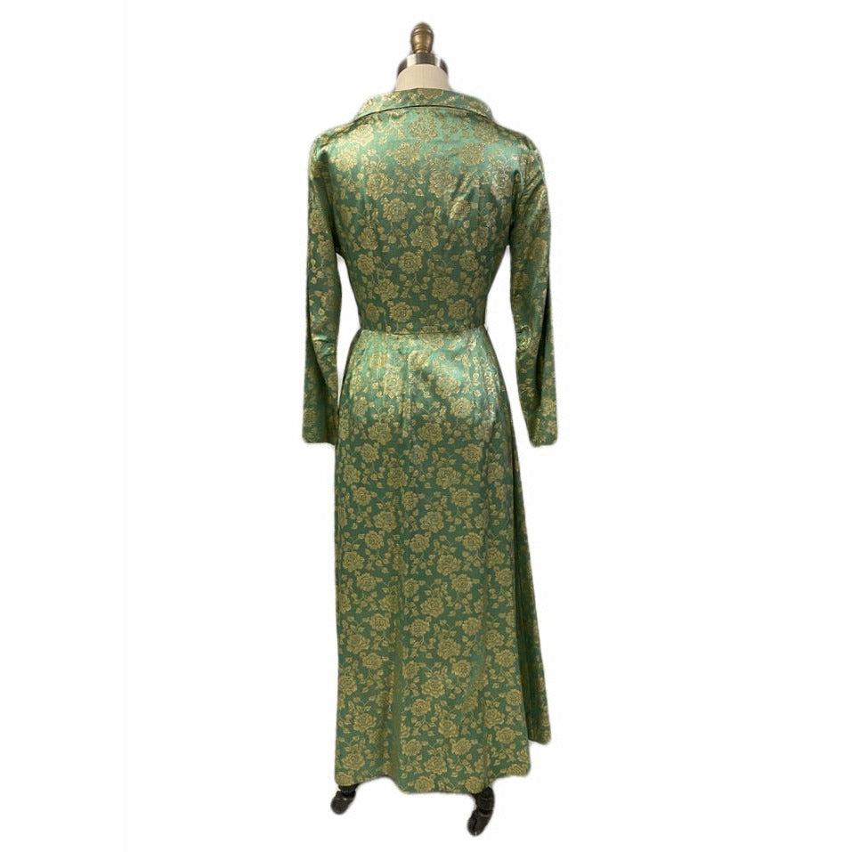 60's FLOBERT Rockabilly Lounge Set Long Robe/Cigarette Pants Green Gold Brocade New Arrivals The Best Vintage Clothing