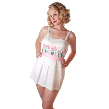 Vintage Swimsuit Tina Leser Pink Pussywillows 1 Piece Skirted 1950S 10 - The Best Vintage Clothing
 - 1