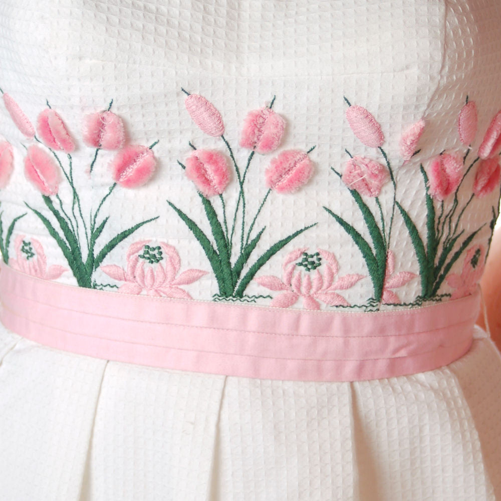 Vintage Swimsuit Tina Leser Pink Pussywillows 1 Piece Skirted 1950S 10 Women's Tina Leser