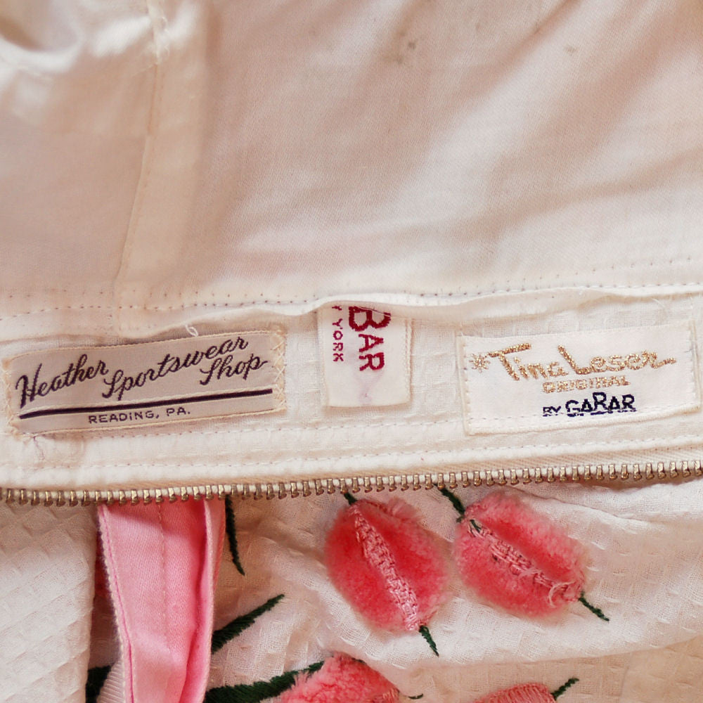 Vintage Swimsuit Tina Leser Pink Pussywillows 1 Piece Skirted 1950S 10 Women's Tina Leser