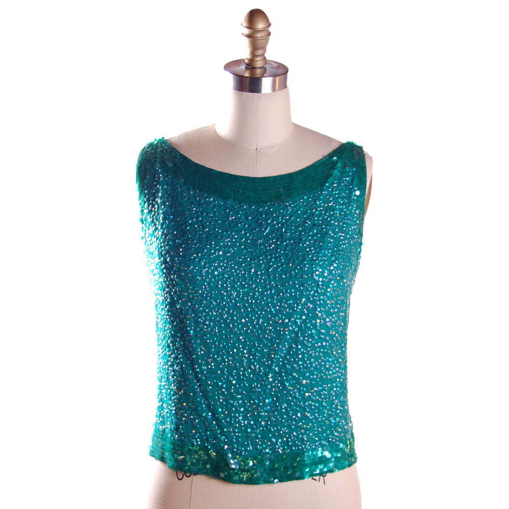 Vintage Blouse Silk Green Sequin Shell Royal Lynne 1950S On Sale,Women's The Best Vintage Clothing