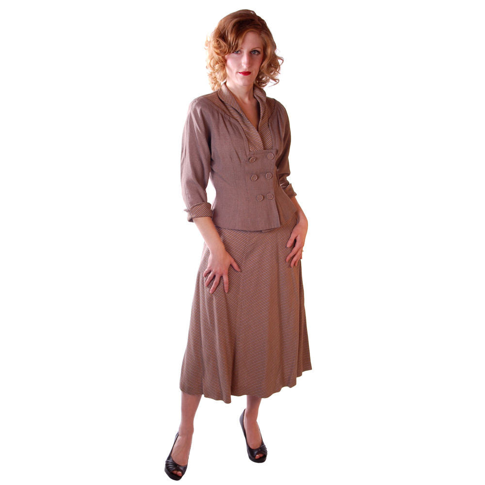 Vintage Mocha Wool 2-Tone Suit 1940S Marie Phillips 34-24-Free - The Best Vintage Clothing
 - 1