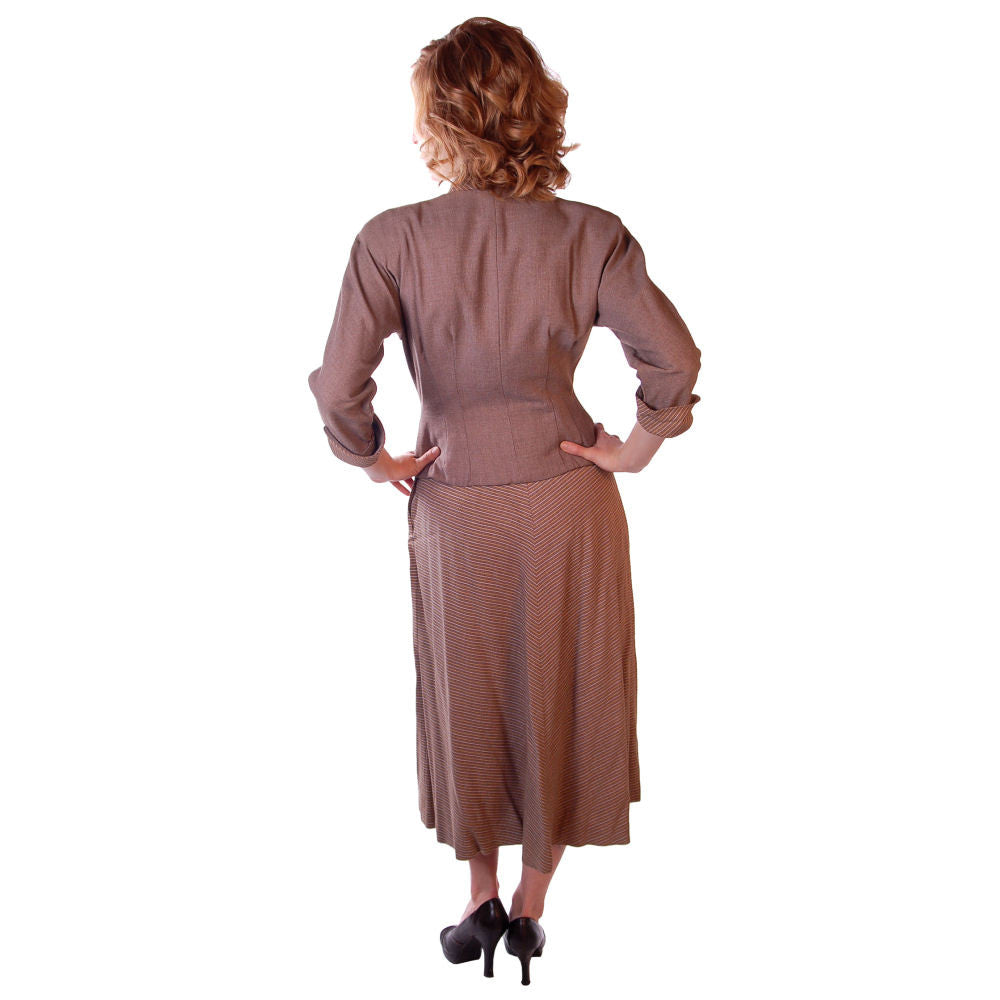Vintage Mocha Wool 2-Tone Suit 1940S Marie Phillips 34-24-Free Cart2cart Marie Phillips