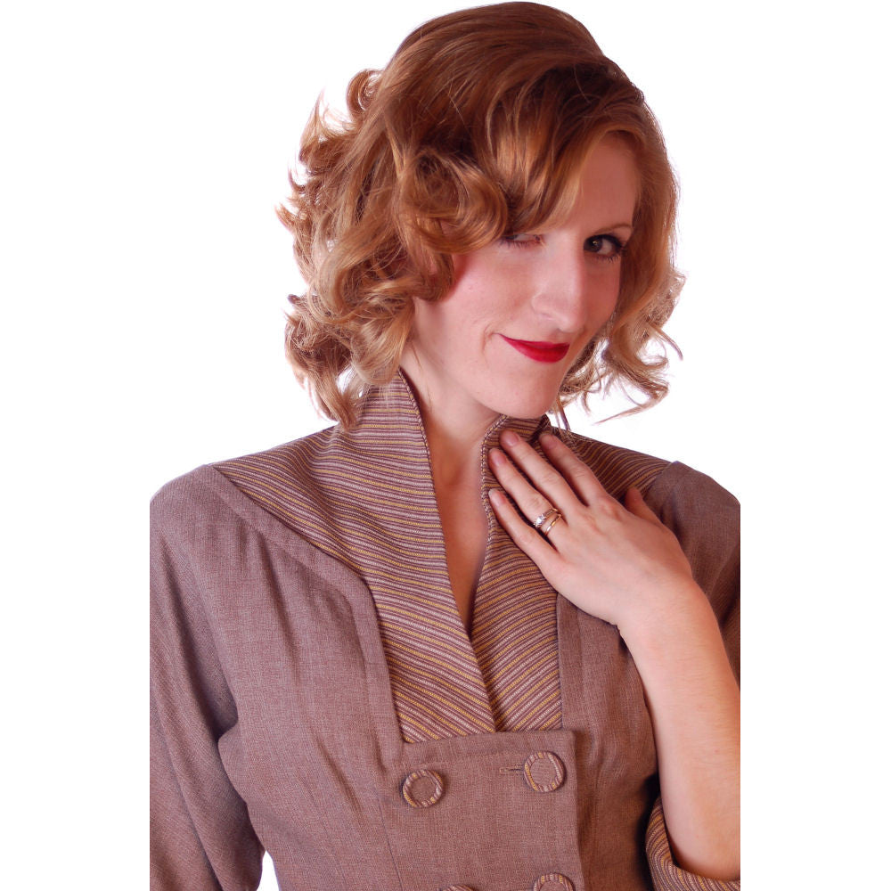 Vintage Mocha Wool 2-Tone Suit 1940S Marie Phillips 34-24-Free Cart2cart Marie Phillips