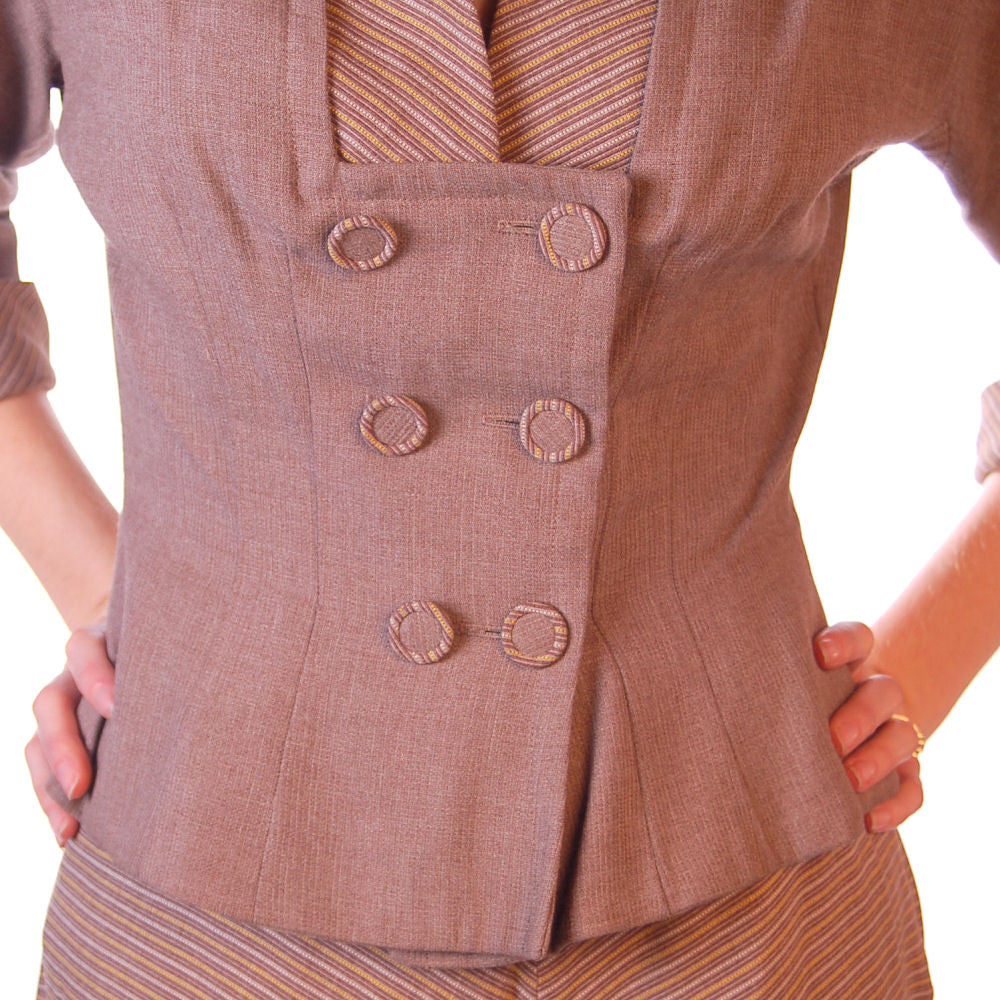 Vintage Mocha Wool 2-Tone Suit 1940S Marie Phillips 34-24-Free Cart2cart Marie Phillips