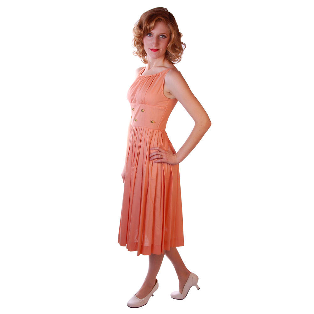 Vintage Peach Cotton Day Dress NWOT 1950S 32-26-Free Peggy Paige Cart2cart Peggy Paige