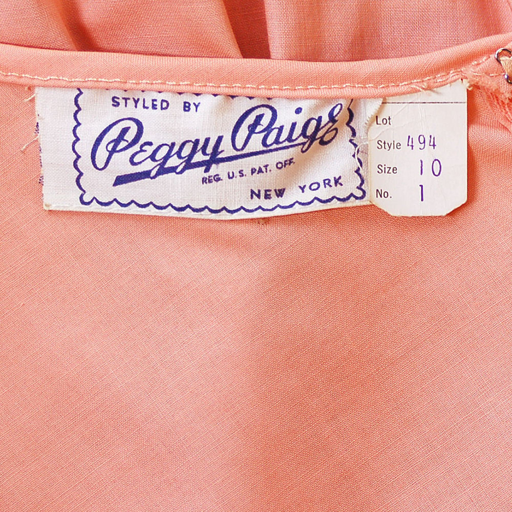 Vintage Peach Cotton Day Dress NWOT 1950S 32-26-Free Peggy Paige Cart2cart Peggy Paige