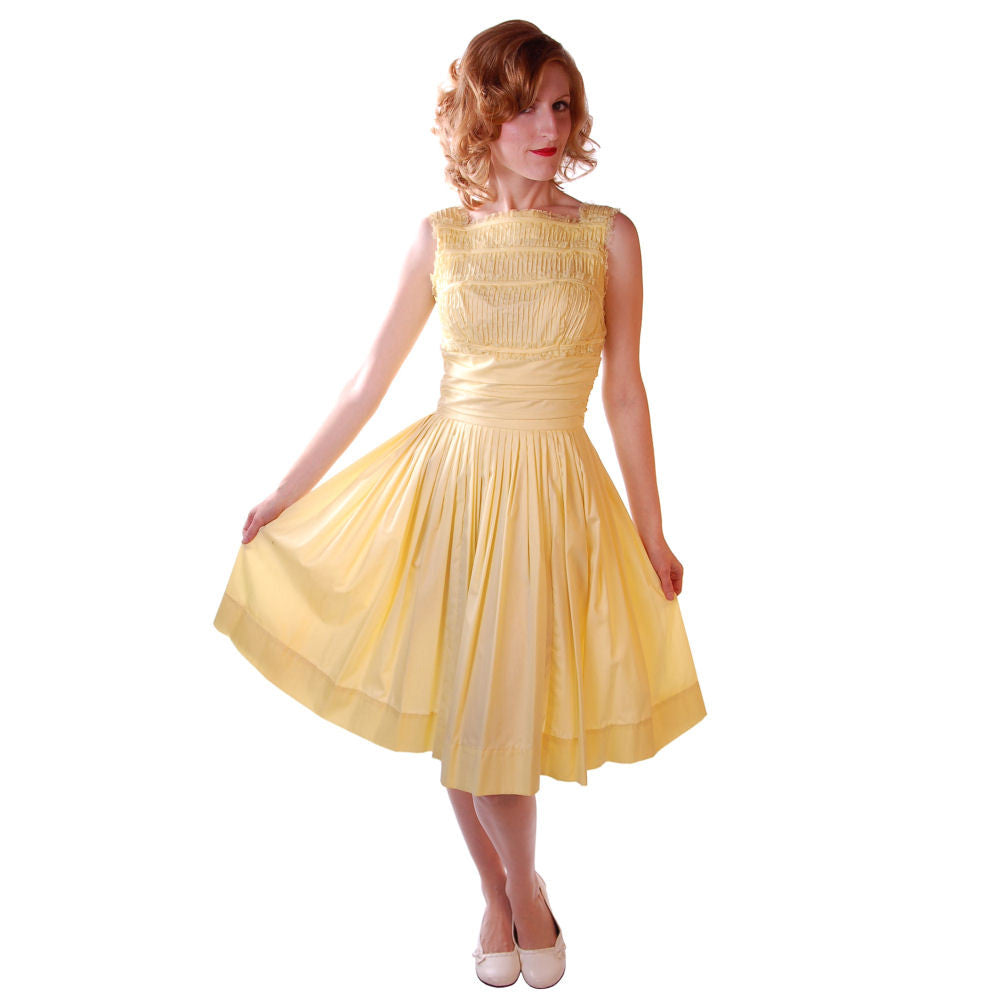 Vintage Yellow  Cotton Day Dress NWOT 1950S 32-24-Free Wendy Woods - The Best Vintage Clothing
 - 1