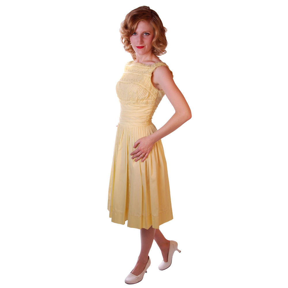 Vintage Yellow Cotton Day Dress NWOT 1950S 32-24-Free Wendy Woods Women's Wendy Woods