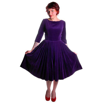Vintage Dress Full Skirt Grape Purple Velvet  1950's 37-26-Free - The Best Vintage Clothing
 - 1