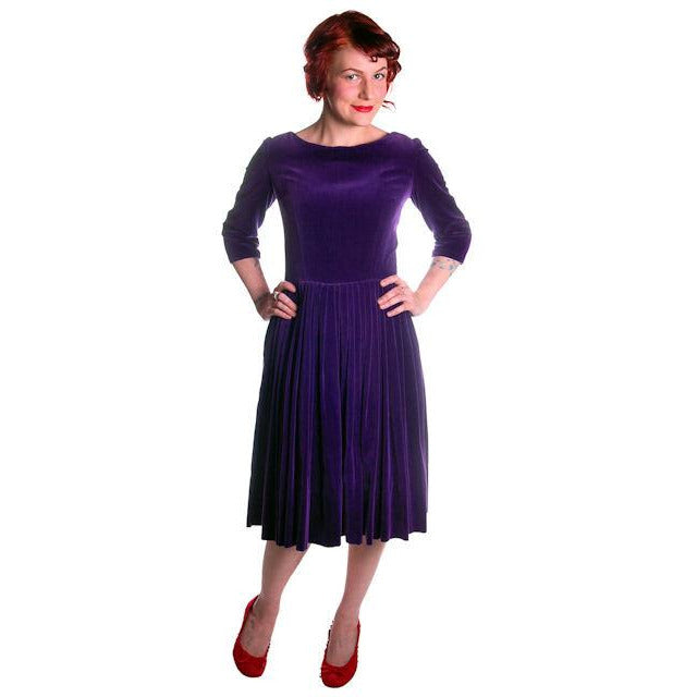Vintage Dress Full Skirt Grape Purple Velvet 1950's 37-26-Free Women's The Best Vintage Clothing