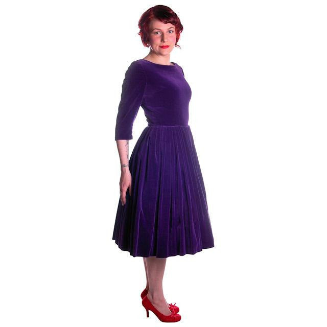 Vintage Dress Full Skirt Grape Purple Velvet 1950's 37-26-Free Women's The Best Vintage Clothing
