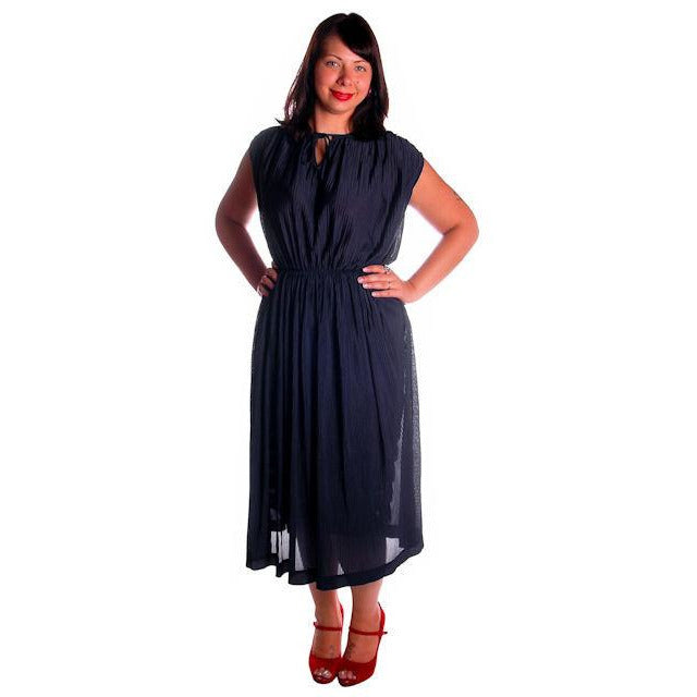 Vintage Henry Rosenfeld Blue Crystal Pleated Nylon Dress 1950s 40-28-Free Cart2cart The Best Vintage Clothing