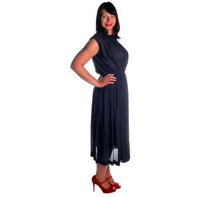 Vintage Henry Rosenfeld Blue Crystal Pleated Nylon Dress 1950s 40-28-Free Cart2cart The Best Vintage Clothing