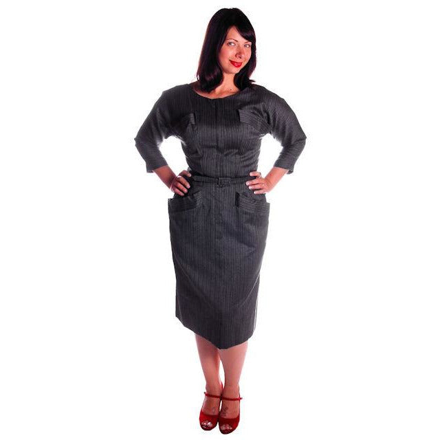 Vintage Charcoal Gray Silk/ Wool Blend Day Dress 1950s 40-31-44 Fitted Women's The Best Vintage Clothing