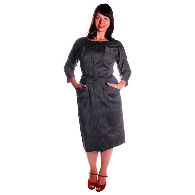 Vintage Charcoal Gray Silk/ Wool Blend Day Dress 1950s 40-31-44 Fitted Women's The Best Vintage Clothing