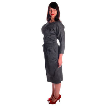 Vintage Charcoal Gray Silk/ Wool Blend Day Dress 1950s 40-31-44 Fitted - The Best Vintage Clothing
 - 1