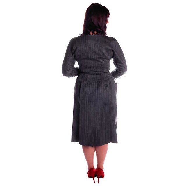 Vintage Charcoal Gray Silk/ Wool Blend Day Dress 1950s 40-31-44 Fitted Women's The Best Vintage Clothing