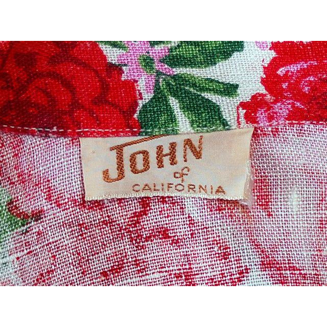 Vintage Red Linen Skirt & Print Blouse Salon Lentheric 1950s 25" Waist Cart2cart Lentheric