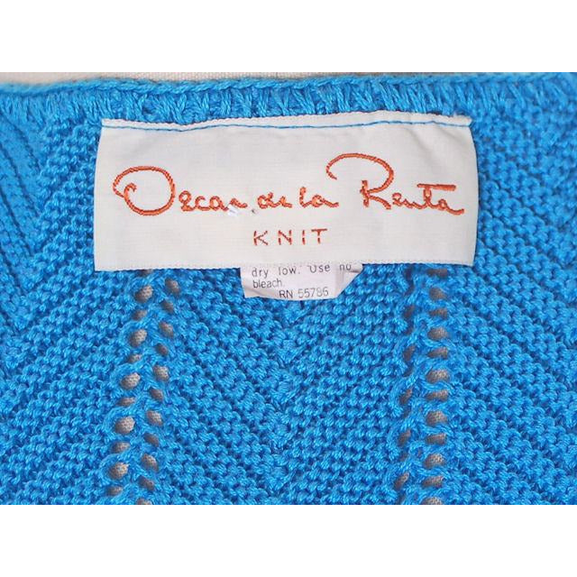 Vintage Ladies Blue Chevron Knit Sweater Suit Oscar De La Renta 1970s Small Women's,New Arrivals Oscar De La Renta