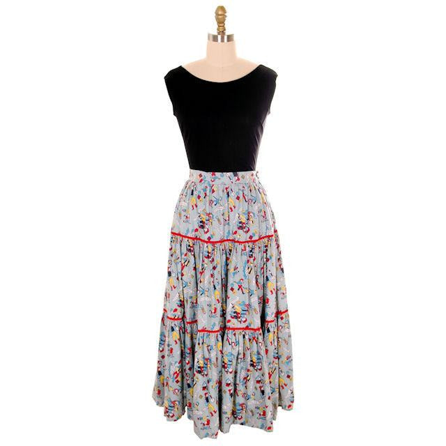 Vintage Cotton Skirt Square Dance Print 1940s Colorful & Fun! Small - The Best Vintage Clothing
 - 1