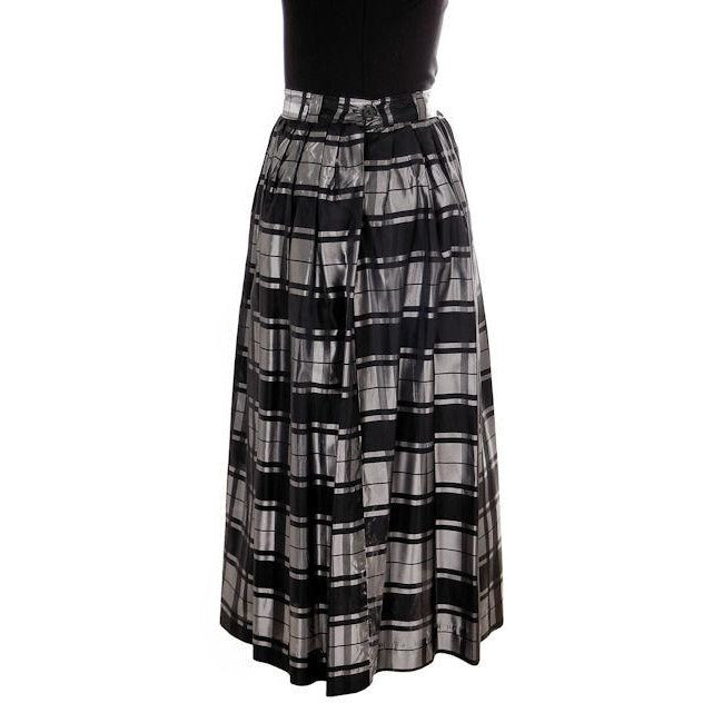 Vintage Skirt Black & Silver Metallic Plaid Full 1940s Medium Women's,New Arrivals The Best Vintage Clothing