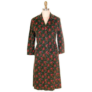 Vintage Ladies Suit PinWale Corduroy Green Floral Print 1960s Medium - The Best Vintage Clothing
 - 1