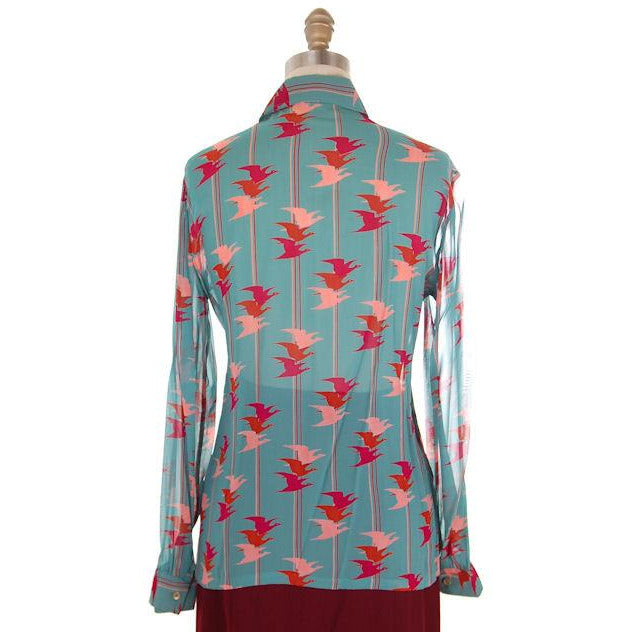 Vintage Womens Blouse Givenchy Flying Birds Print Small 1970s Women's,New Arrivals Givenchy