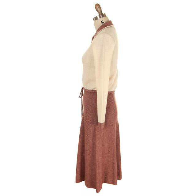 Vintage Adolfo Wool Knit Sweater Suit 1970s Small Mocha/Cream Women's,New Arrivals Adolfo
