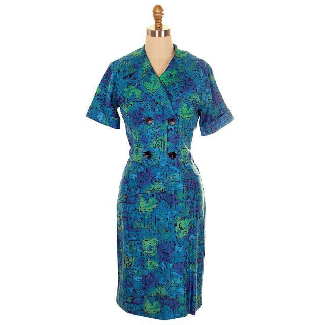 Vintage Summer Ladies Suit Blue Cotton Print 1950s Small - The Best Vintage Clothing
 - 1