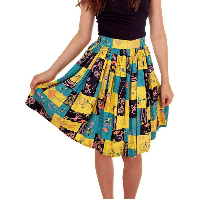 Vintage Skirt Kate Greenaway Circus Print 1940s Small Cart2cart Kate Greenaway