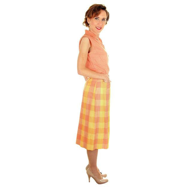 Vintage Cotton Summer Skirt & Blouse 1950s Peach & Yellow Small Women's The Best Vintage Clothing