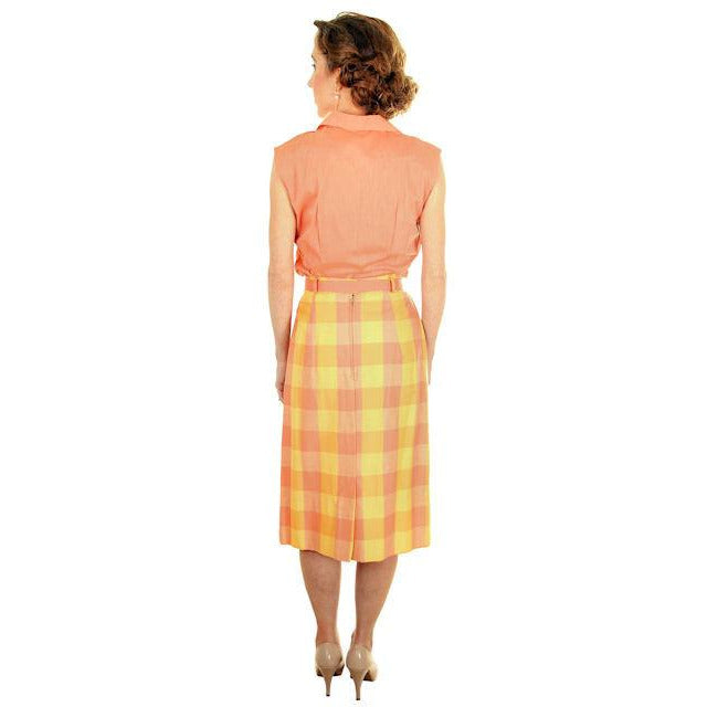 Vintage Cotton Summer Skirt & Blouse 1950s Peach & Yellow Small Women's The Best Vintage Clothing