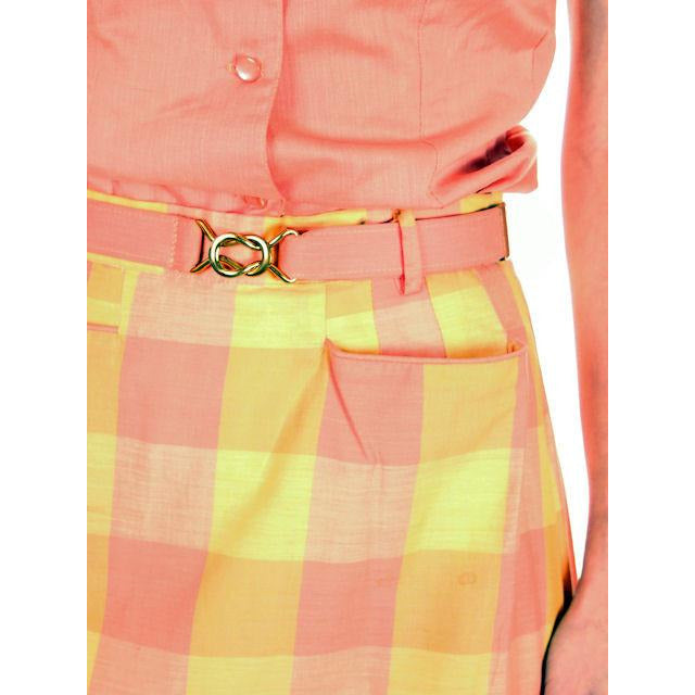 Vintage Cotton Summer Skirt & Blouse 1950s Peach & Yellow Small Women's The Best Vintage Clothing