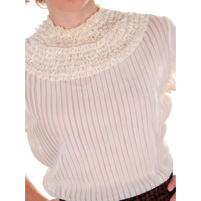 Vintage Blouse Sheer Nylon Pleated Round Lace Yoke 1950s Deb Craft Small toLarge Women's,New Arrivals Deb Craft