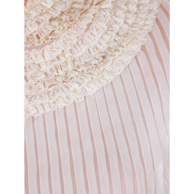 Vintage Blouse Sheer Nylon Pleated Round Lace Yoke 1950s Deb Craft Small toLarge Women's,New Arrivals Deb Craft