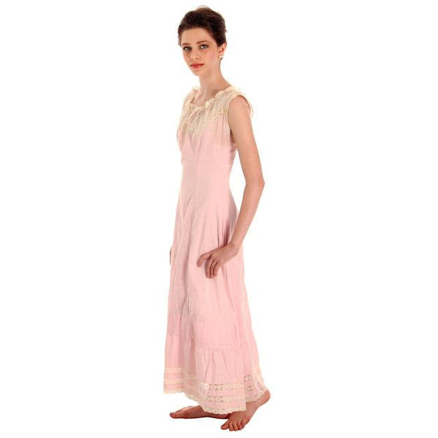 Antique Vintage Pink Polished Cotton Chemise Full Length Xsmall Pretty Princess Women's,New Arrivals The Best Vintage Clothing