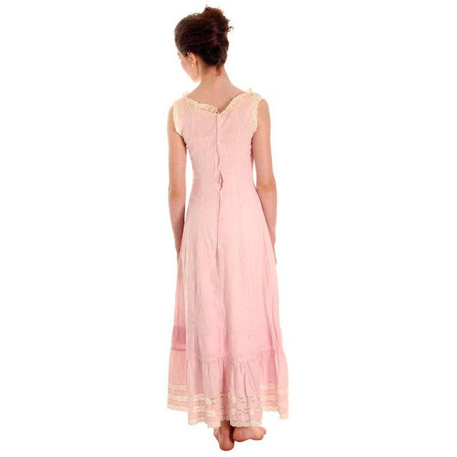 Antique Vintage Pink Polished Cotton Chemise Full Length Xsmall Pretty Princess Women's,New Arrivals The Best Vintage Clothing