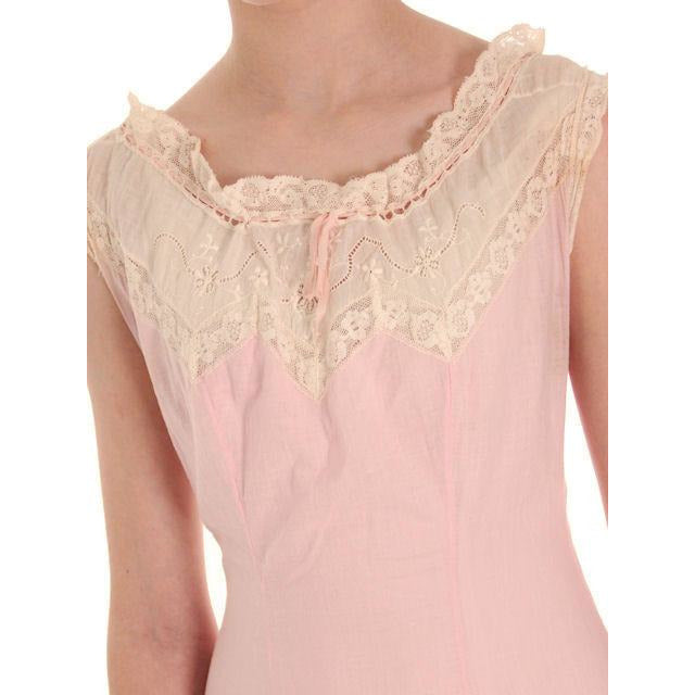 Antique Vintage Pink Polished Cotton Chemise Full Length Xsmall Pretty Princess Women's,New Arrivals The Best Vintage Clothing