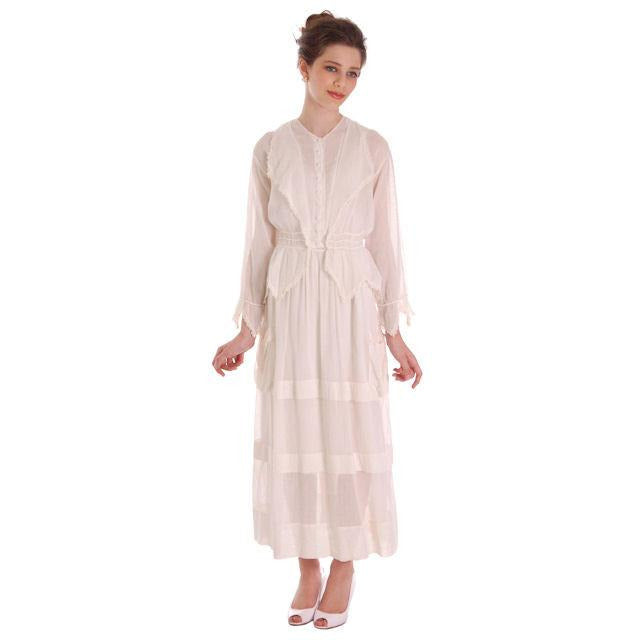 Vintage White Cotton Dress Titanic Era  1912-1914 36-27-Free - The Best Vintage Clothing
 - 1